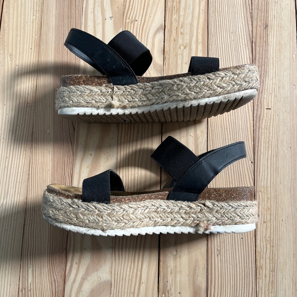Steve‎ Madden Jaklin Black Elastic Espadrille Platform Wedge Sandals Womens 8 - Picture 7 of 9